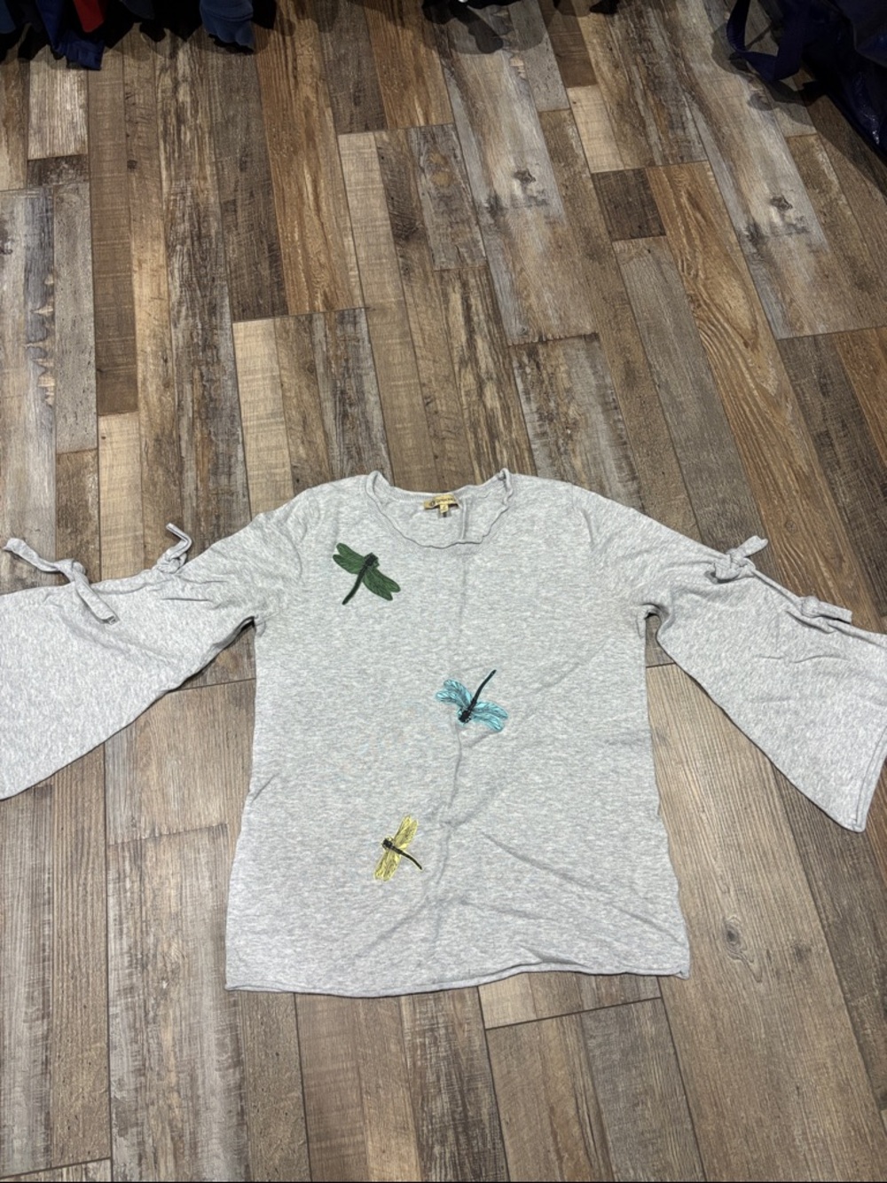 Democracy Light Gray Dragonfly Tie-Sleeve Sweater